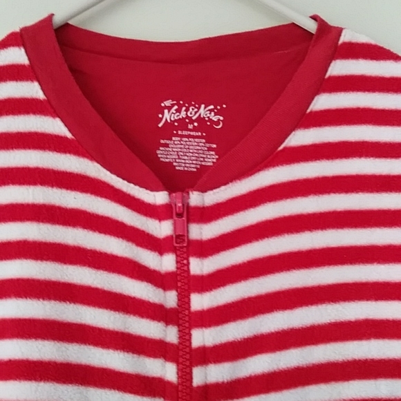 Nick & Nora One Piece Stripes Monkey Footed Pajama Medium Red White - Picture 4 of 16